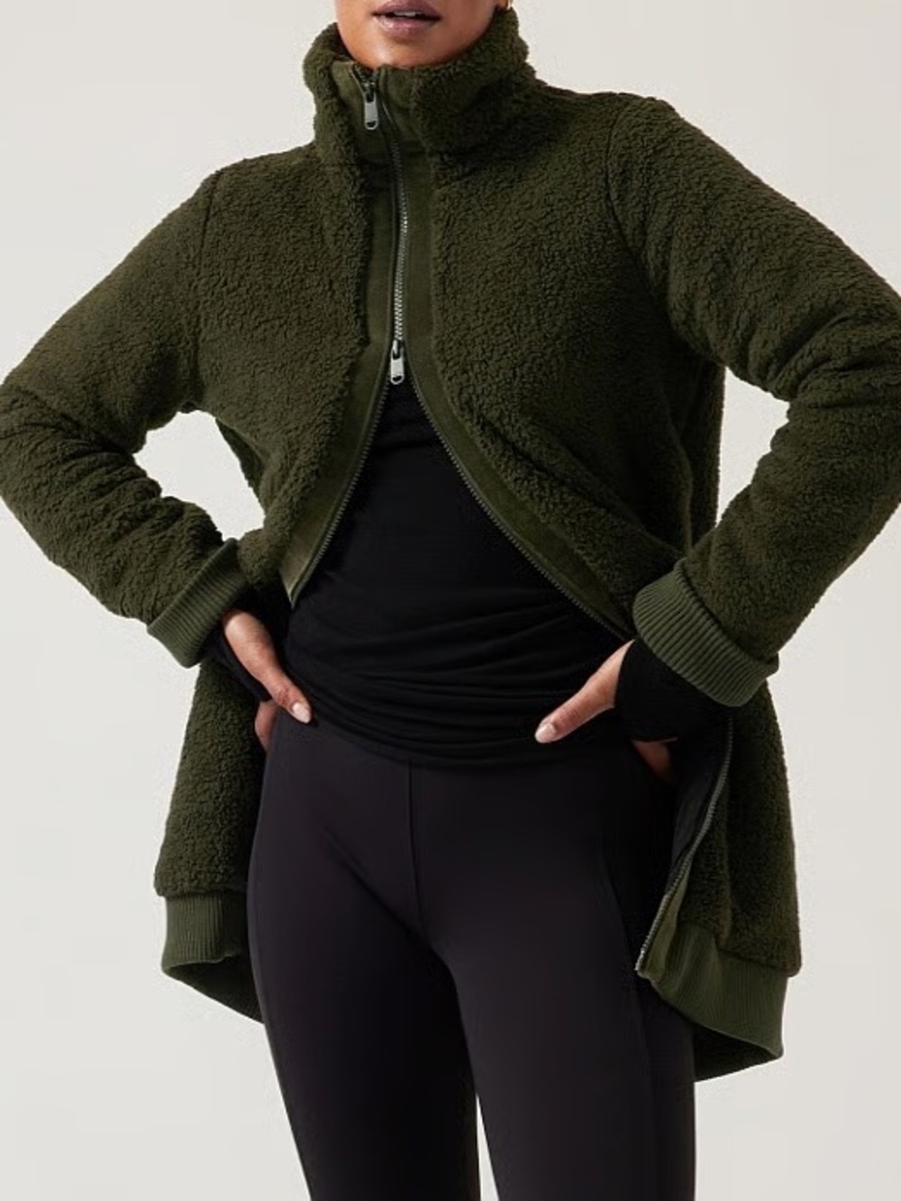 Athleta Tugga Long Sherpa Jacket Aspen Olive Green Coat Size Large